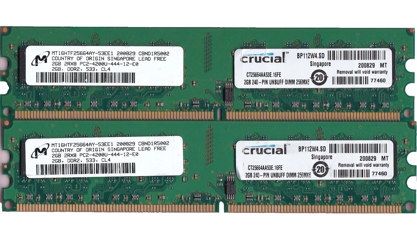 Ordenador Crucial DDR2 SDRAM de 2 GB de capacidad por módulo de memoria (RAM)