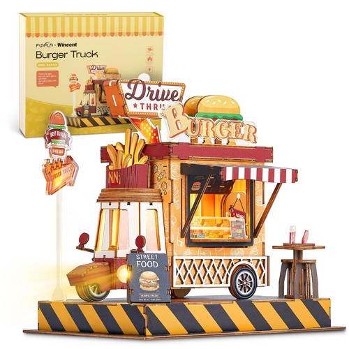 FUNPOLA 3D Puzzle 3D Puzzle Wooden Puzzle DIY Miniature Craft Kit with LED Light - 第 1/7 張圖片