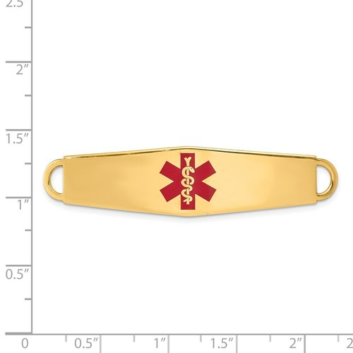 Real 14kt Yellow Gold Red Enamel Medical Jewelry ID Plate - Picture 3 of 6