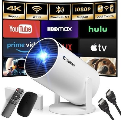 Gaimoo GM200 Smart Beamer   Android TV, 4K Support, WiFi 6, Bluetooth 5.2