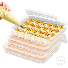 3 Pack Portable Deviled Egg Tray Carrier with Lid,Portable Egg Storage Container