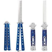 2PCS Switchblade Hair Comb - Automatic Switch Folding Pocket Combs, Stainless...