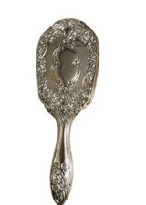 VTG Vanity Heavy Silver Plate Metal Hair Brush with Raised Floral Design 8"