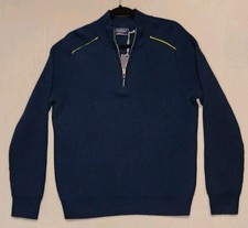 New Vineyard Vines Mens Med Merino Wool OTG Rib Ski Quarter Zip Sweater Teal Bay
