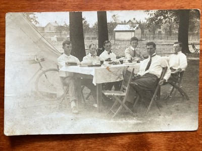 1911 Men Eating Outside Real Photo Postcard RPPC PC2