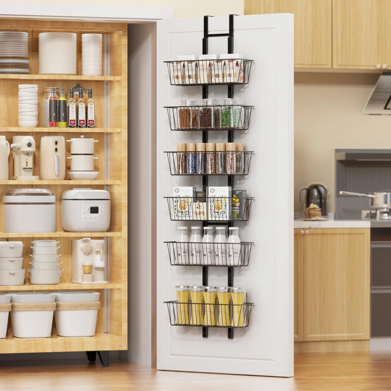6 Tier Over the Door Pantry Organizer, Over the Door Spice Rack with Adjustab...