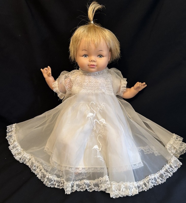 VTG 1967 Horsman BABY TWEAKS Foam Filled Squeaker Blonde Blue Eye Girl Doll 20”