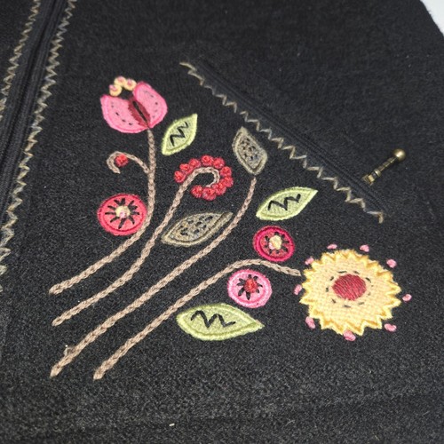 Icelandic Design Womens Large Zip Up 100% Wool Cardigan Floral Embroidered Y2K - Picture 5 of 14