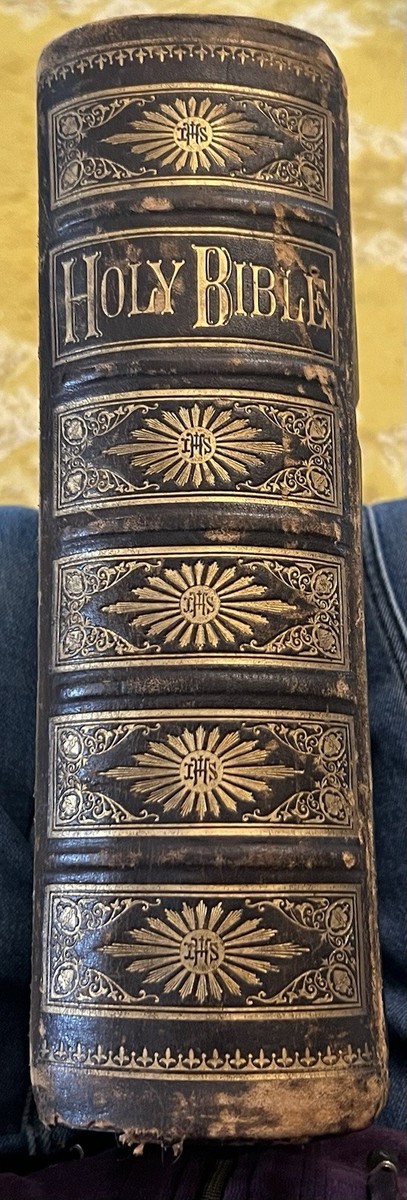 1800s Antique Holy Catholic Bible Leather Douay Rheims John E