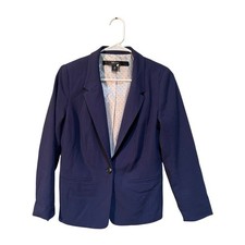 Kensie Women's Size Small One Button Blazer Navy Blue Long Sleeve Lined Stretch