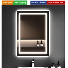 36x24 LED Bathroom Mirror with Lights   Anti-Fog, Dimmable, Backlit  Front L...
