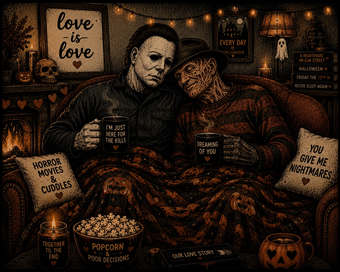 Freddy Kruger Michael Myers Cozy Sherpa Fleece Blanket Throw LGBTQ Love is Love