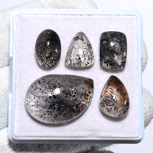 Inky Star Field~ 5 PC Natural Dot Rutile Quartz 11mm-21mm Cabochon Gemstones Lot - Picture 9 of 11