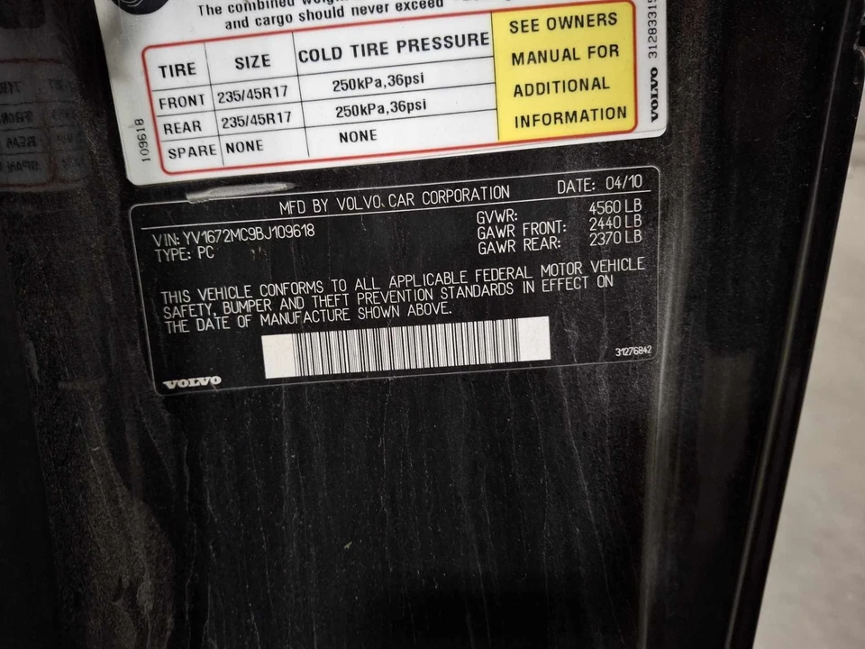 Espejo retrovisor eléctrico lateral derecho Volvo C70 2011 fabricante de equipos originales para pasajeros negro 2008-2013 Foto 3 de 3