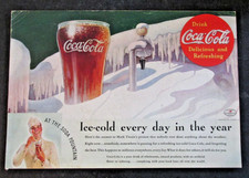 VTG Coca-Cola Print Ad 7"x10" Snow Coke Dispenser Fountain Backside Ad Alcoa