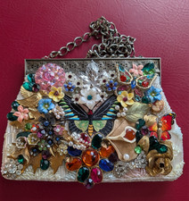 1930s Micro Beaded Evening Bag Art Deco Frame Jeweled Butterfly Assemblage Purse