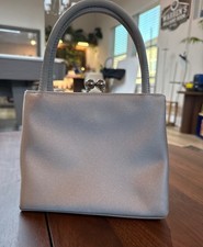Elegant Silver Satin Evening Handbag with Double Compartment and Top Handles