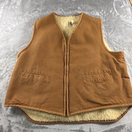Carhartt, Carhartt Men's XXL Sherpa Lined Duck Canvas Vest Brown Made in USA 6SV Vintage