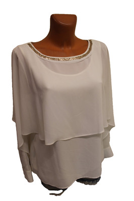 estelle jolie Bluse S 36/38 Blusenshirt langarm weiß Chiffon Shirt Damen