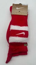Nike Elite Crew Basketball Christmas Fuzzy Socks Red Mens Size 8-12 Womens 10-13