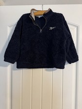Reebok Boys Long Sleeve Sherpa Hoodie Size 5 Pockets Mock Neck 1/2 Zip Navy