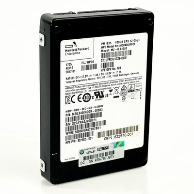 HPE 400GB 2.5" 12Gbps SAS Solid State Drive 822552-001 MO0400JFFCF MZ-ILS4000 - Image 1 of 4