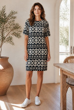 R&K Black Ivory Geometric Knit Sheath Dress Women’s Size 14