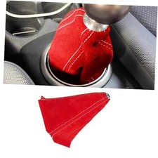 Car Shift Boot Cover, Suede Leather Shift Knob Boot Dust Cover, Red White