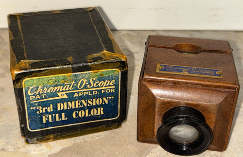 Vintage Chromat-O-Scope Slide Viewer Wood "3rd Dimension" Full Color Orig Box