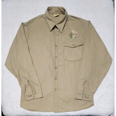 Vintage Ideal Flannel Mens L  Embroidered Chamois Whitetail Hunting Made in USA