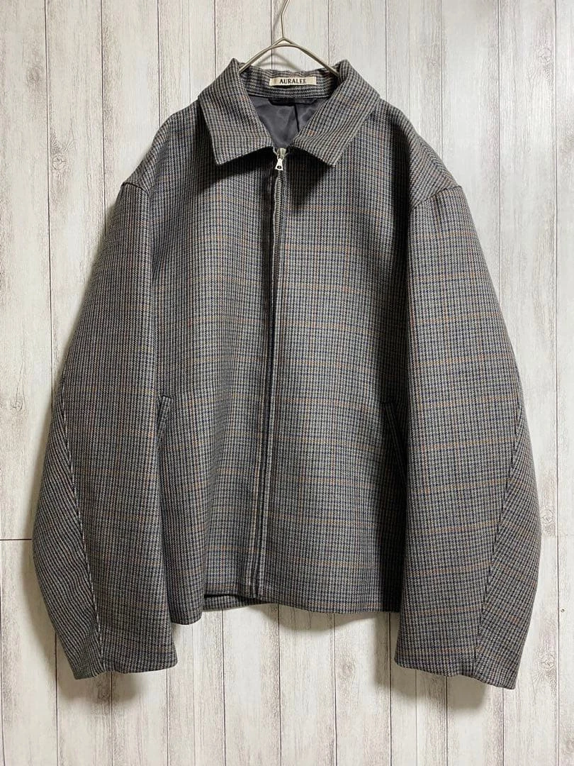 AURALEE Double Face Zip Blouson Size 3 Wool 100% Check Cupro Lined Made in Japan image 2