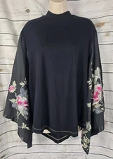 Free People Sydney Tuesday Embroidered Kimono Sleeve Top XS Black Batwing Womens