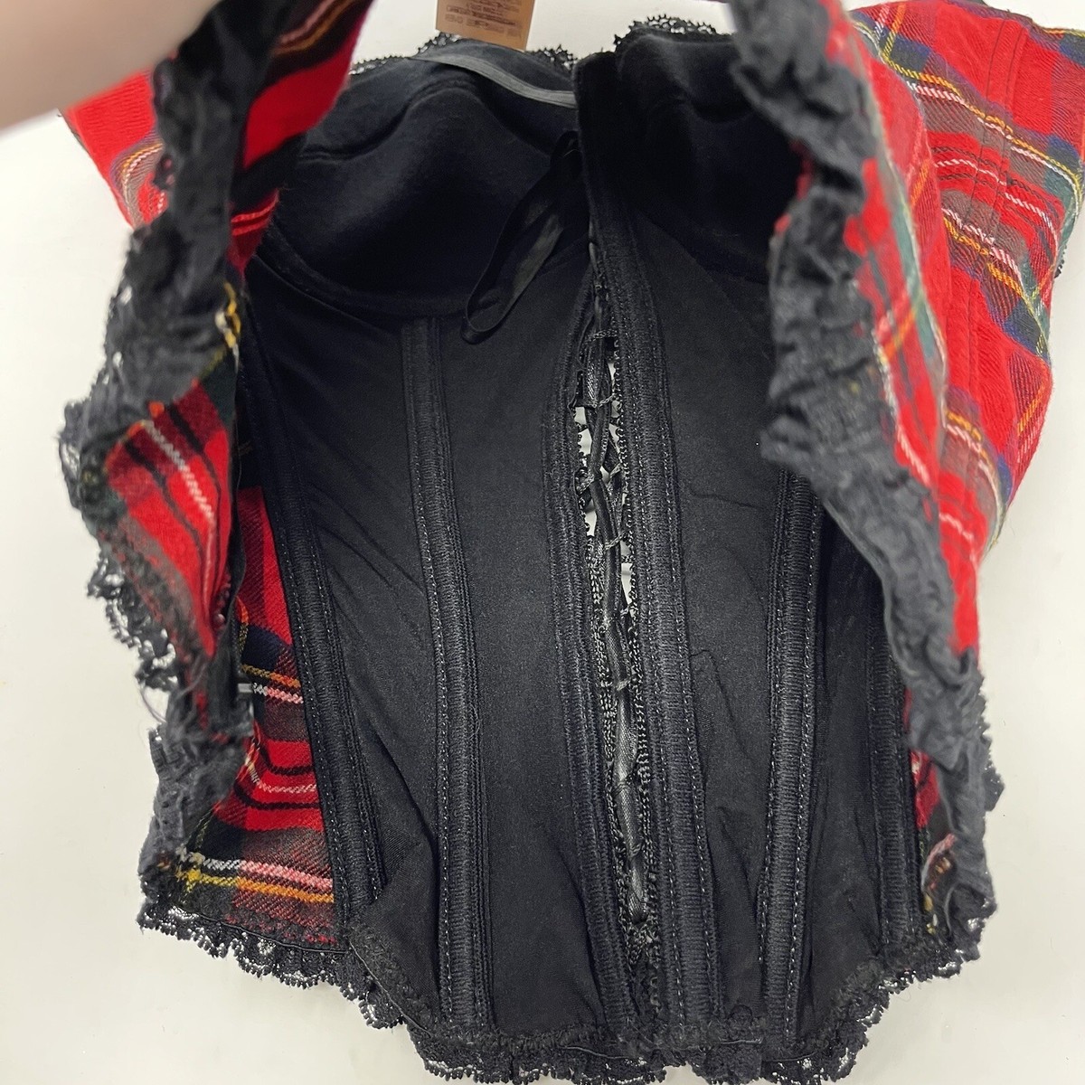 Moschino Cheap Chic Red Plaid Wool Bustier Corset VTG Tartan