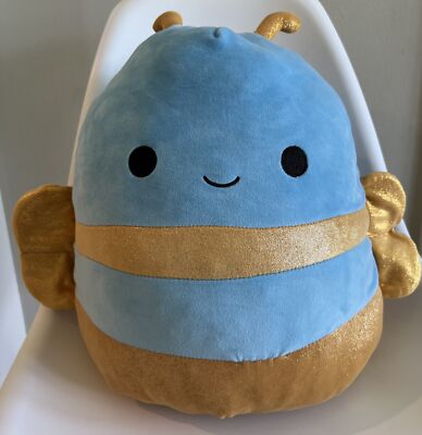 Squishmallows Adopt Me! Queen Bee Blue Gold Glittery Shiny 2023 Kellytoy 14in