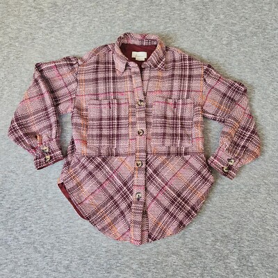 Anthropologie Hudson Plaid Shirt Jacket Sz Small Shacket Preppy Momcore Pink/Red