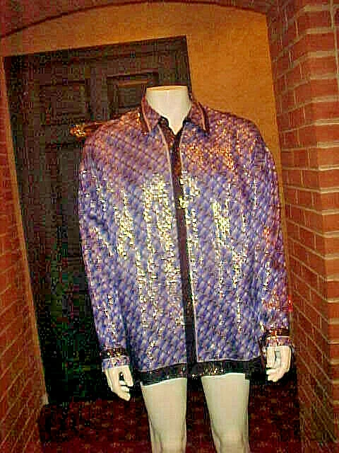 VINTAGE MENS ALBERTO CELINI METALLIC SILK SHIRT COLOR BLUE MULTICOLOR SIZE 2XLG. - Image 2 of 4
