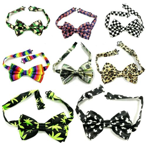Design Bow Ties Neck Mens Clip On Satin Dicky Tie Fancy Dress Costume Pre Tied - Picture 1 of 17
