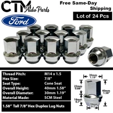 24 Chrome 14x1.5 Large Seat Lug Nut Fit Ford F150/Navigator/Expedition Stock Rim