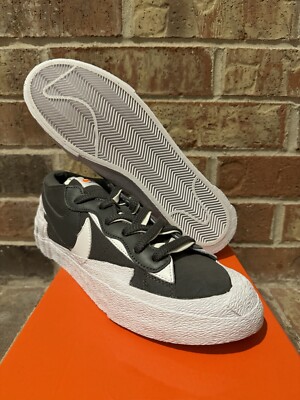 New 10 Nike Blazer Low x Sacai Shoes Dark Iron Grey White DD1877-002 Men s