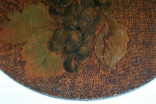 Pirografía 12" placa redonda de madera uvas hojas fruta - Imagen 7 de 12