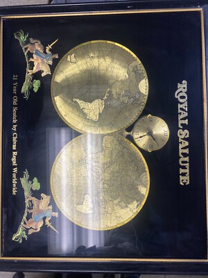 Chivas Regal Royal Salute Clock Mirror With Globe 23 x27  rare