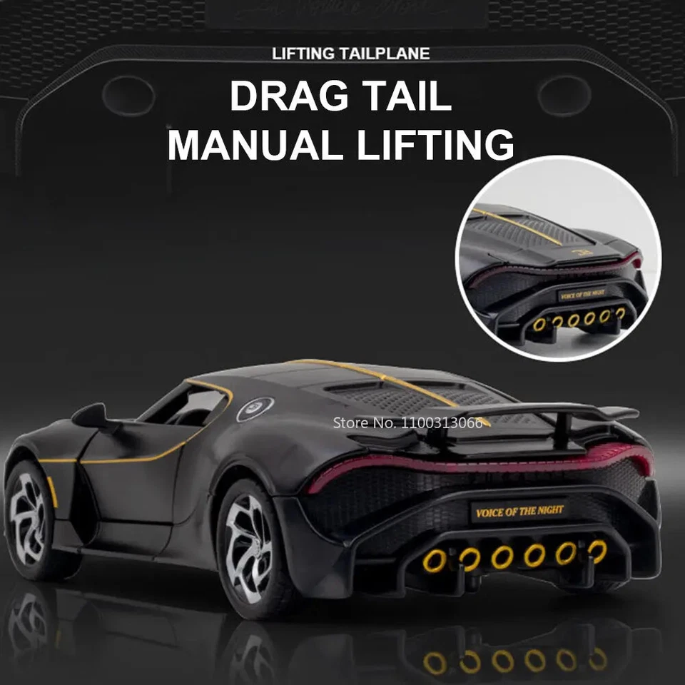 1:24 Bugatti La Voiture Noire Alloy Car Model Toy Diecast Vehicles Sport Sound - Image 4 of 4