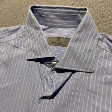 Canali Shirt Mens 15 38 Blue Stripe Long Sleeve Button Up Cotton Italy