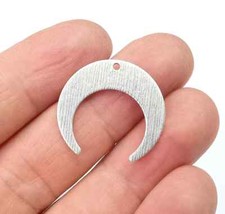 2 Pcs Brushed Crescent Moon Charms, Antique Silver Plated Brass, DIY Charms