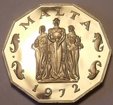 Large Rare Proof Malta 1972 50 Cents~Great Siege Monument~13,000 Minted~Free Shi