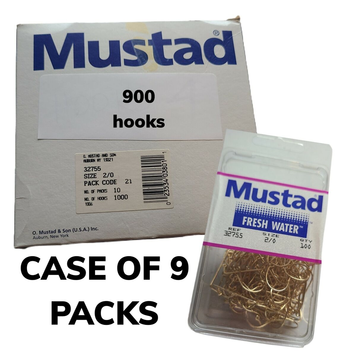 Mustad 32755 Gold Jig 900 Hooks Fresh Water Size 2/0 90° Bend 9 Packs x 100  each