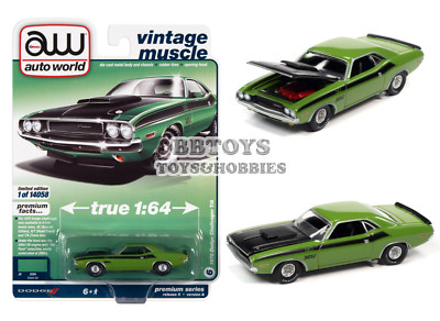 1970 Dodge Challenger T/A Green Solid Pack 1/64 Model car  Autoworld AWSP086A
