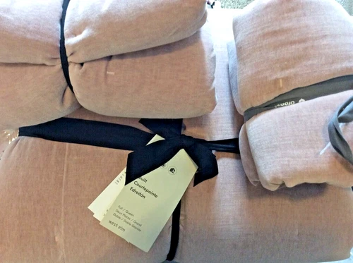 West Elm F/Q Quilt & 2 King Sham Cotton Velvet Tack Stitch Adobe Rose Pink Queen