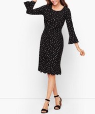 Talbots Plus Black DOT SCALLOP SLEEVE A-LINE Office DRESS Petite 6