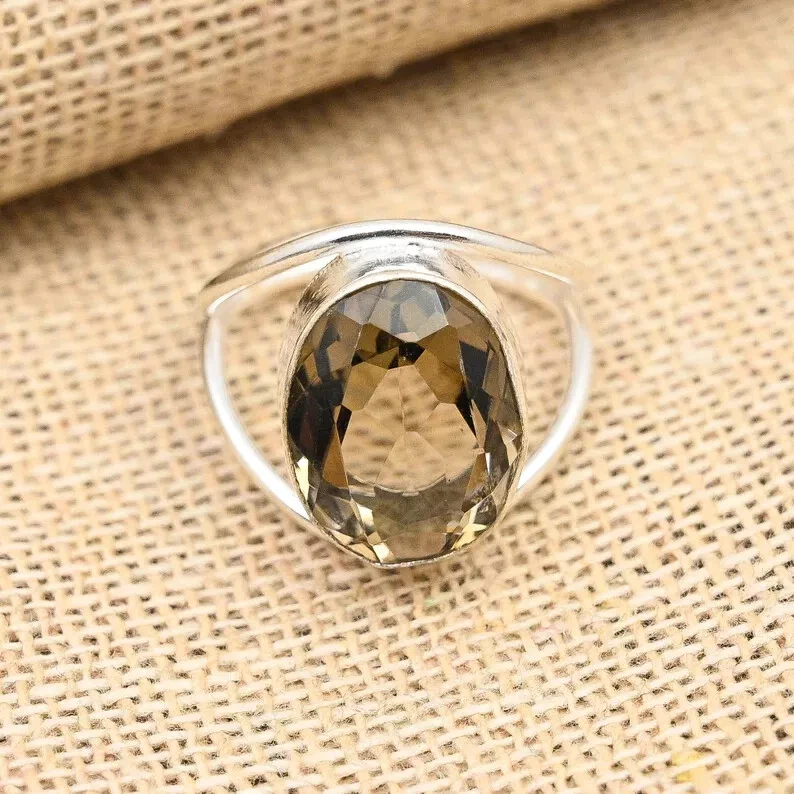 Anillo de plata de ley 925 para mujer topacio ahumado anillo de plata para su joyería Foto 2 de 4